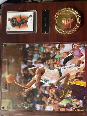 NBA Paul Pierce/ Bryant Collectible Plaque with Gold Medal and Green Accents
